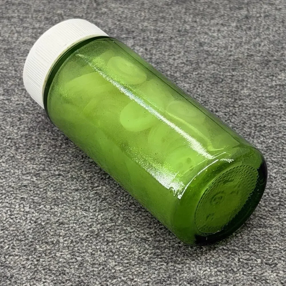 Old Lime Green Glass Medicine Bottle Jar Lot Small Sewing Craft Buttons Bundle